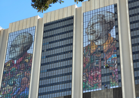 Tutu and Mandela murals under construction